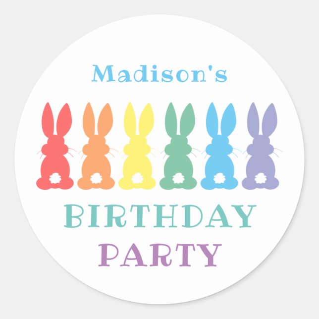 Sticker Rond Rainbow Bunny Rabbit Enfants Fête personnalisée (Devant)