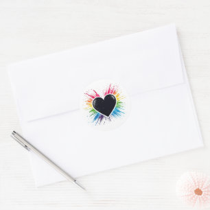Sticker Rond Rainbow Burst Heart
