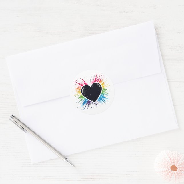 Sticker Rond Rainbow Burst Heart (Enveloppe)