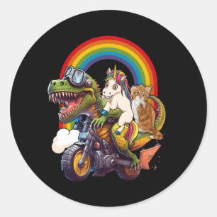 Sticker Rond Rainbow Cat Unicorn Dinosaur T Rex Kitten Lover Sp