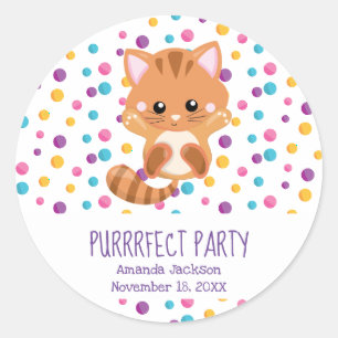 Sticker Rond Rainbow Confetti Cute Kitty fête d'anniversaire