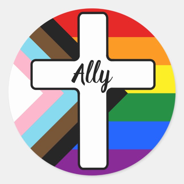 Sticker Rond Rainbow Cross Progress Pride Flag Ally (Devant)