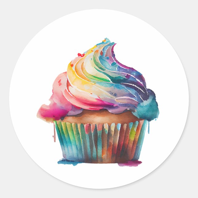 Sticker Rond Rainbow Cupcake (Devant)