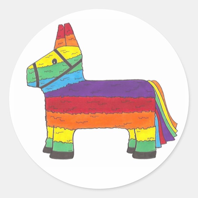 Sticker Rond Rainbow Donkey Piñata fête d'anniversaire Fiesta P (Devant)
