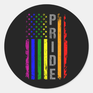 Sticker Rond Rainbow Flag American LGBT Prith Mois LGBTQ US