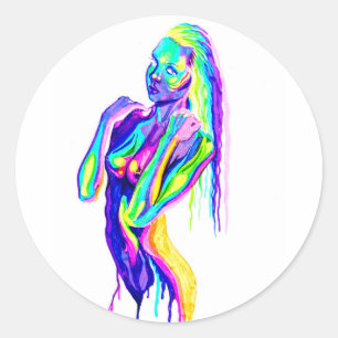 Sticker Rond Rainbow girl canvas print