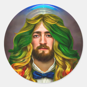 Sticker Rond Rainbow Hair Man Of Love Imaginaire surréaliste LG