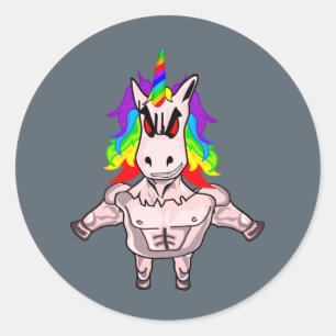 Sticker Rond Rainbow Hair Musculaire Unicorn Body Building