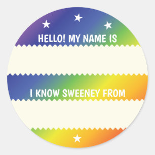Sticker Rond Rainbow Hello Nom Balise Comment je connais quelqu