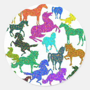 Sticker Rond Rainbow Horses - "Dotty about Horses !"