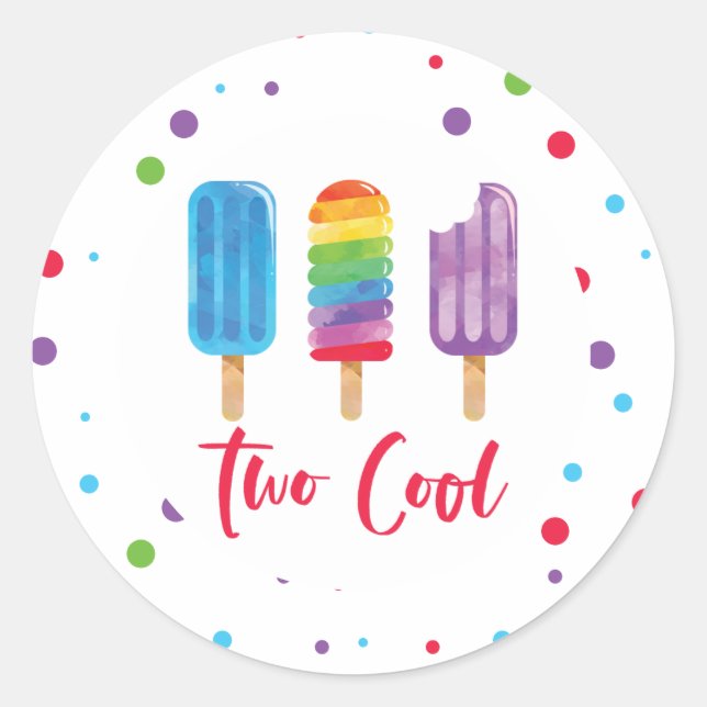 Sticker Rond Rainbow Ice Pop Deux Cool 2e anniversaire (Devant)