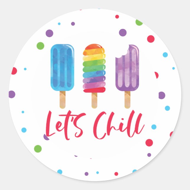 Sticker Rond Rainbow ice pop Let's Chill Summer Anniversaire (Devant)