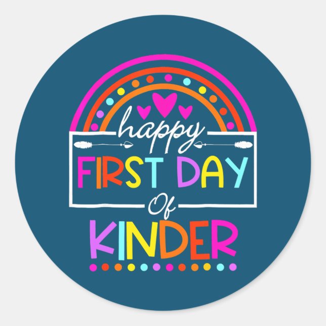 Sticker Rond Rainbow Joyeux Premier Jour Enseignant de jardin d (Devant)