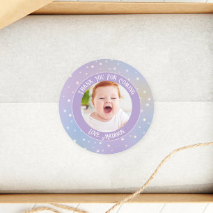 Sticker Rond Rainbow Little Stars Merci photo pour venir