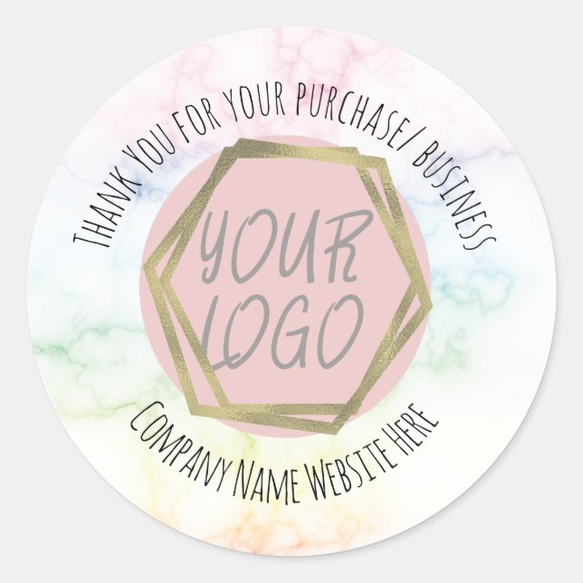Sticker Rond Rainbow Marble Merci Business Logo (Devant)