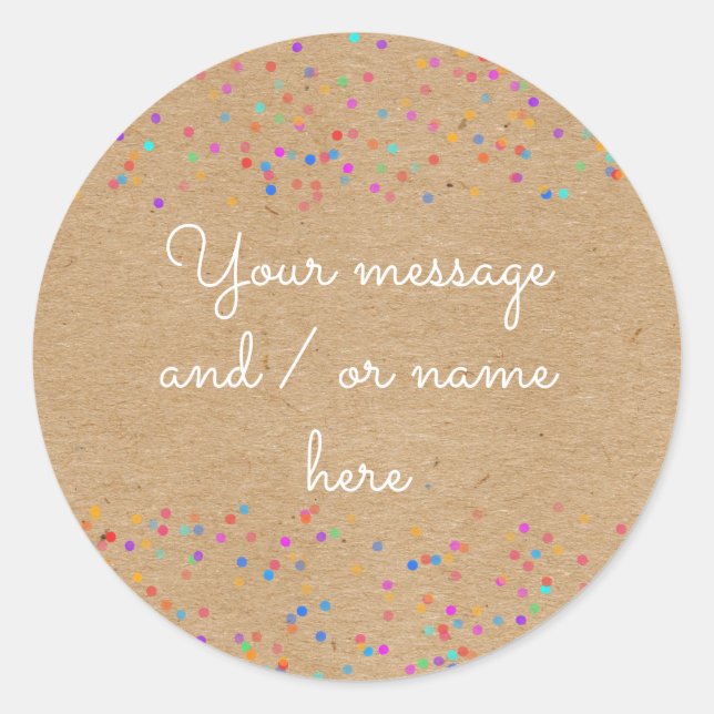 Sticker Rond Rainbow Mariage Confetti Rustique Kraft Nom du mes (Devant)