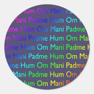 Sticker Rond Rainbow Om Mani Padme Hum sur violet