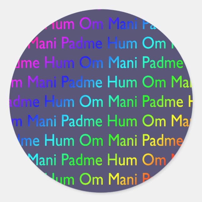 Sticker Rond Rainbow Om Mani Padme Hum sur violet (Devant)