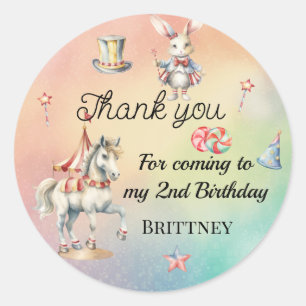 Sticker Rond Rainbow Pastel w Animaux 2e fête d'anniversaire