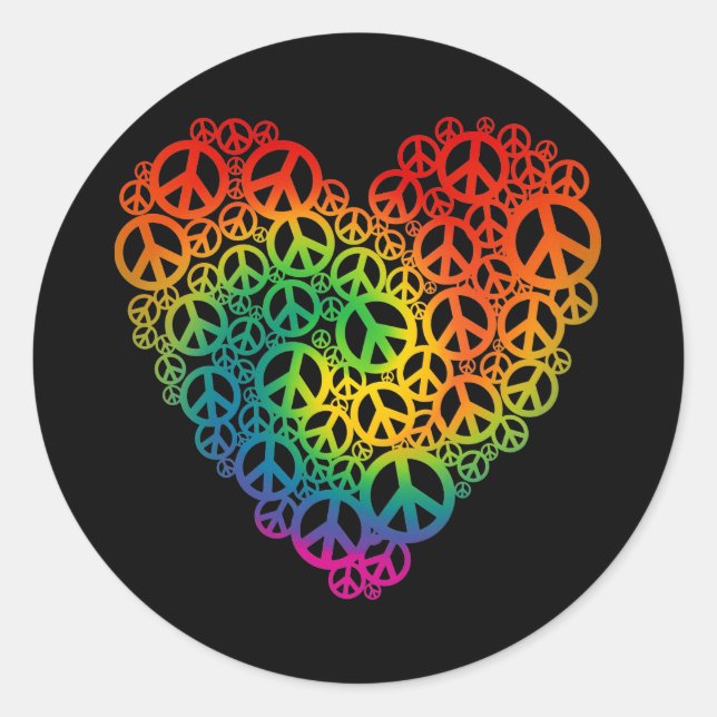 Sticker Rond Rainbow Peace Heart (Devant)