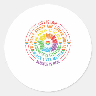 Sticker Rond Rainbow Peace Sunflower Love Is Love LGBT Support.