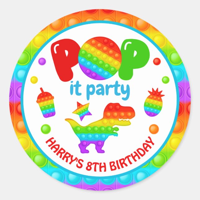 Sticker Rond Rainbow Pop It Fidget Toy Anniversaire (Devant)