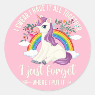 Sticker Rond Rainbow Star Unicorn