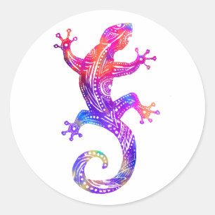 Sticker Rond Rainbow Tribal Gecko