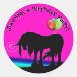 Sticker Rond Rainbow Unicorn Party