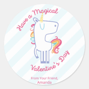 Sticker Rond Rainbow Unicorn personnalisée Valentine
