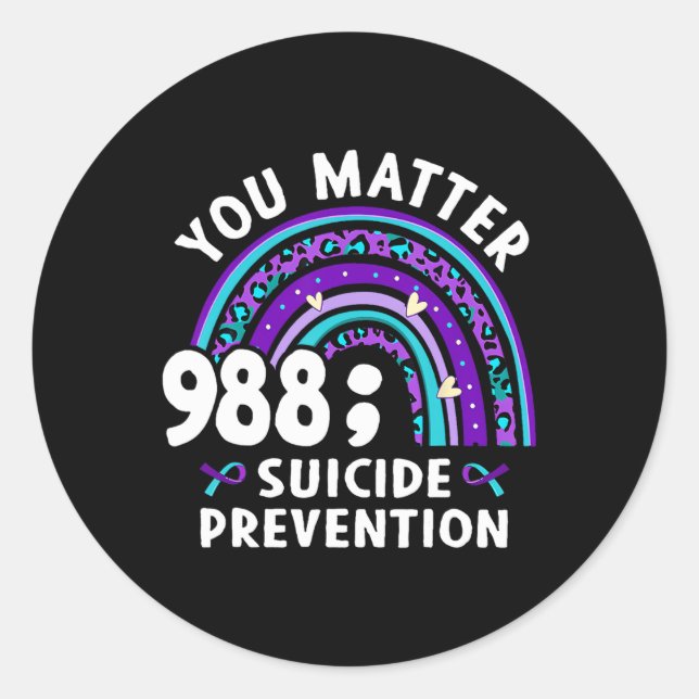 Sticker Rond Rainbow You Problem 988 Suicide Prevention Award (Devant)