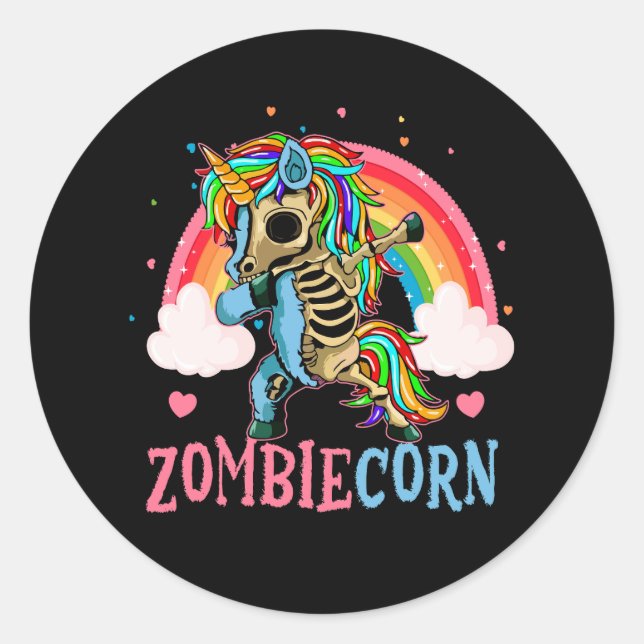 Sticker Rond Rainbow Zombiecorn Skeleton Zombie Unicorn Hallowe (Devant)