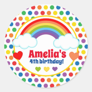 Sticker Rond Rainbows Coeurs et Dots Filles Anniversaire
