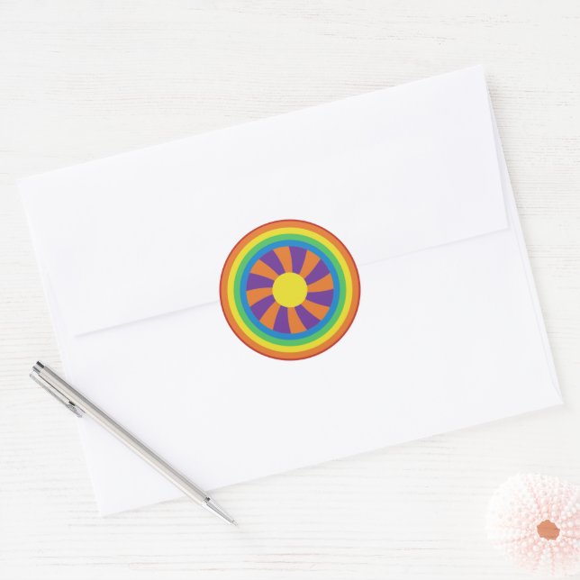 Sticker Rond Rainbows style années 70 et Sun Graphic (Enveloppe)