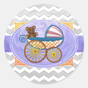 Sticker Rond Rainy Sky Grey Chevron et Purple Baby