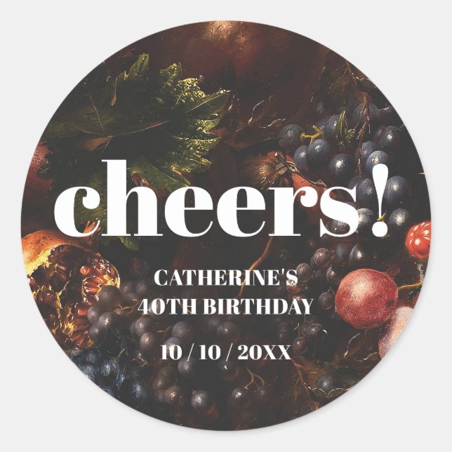 Sticker Rond Raisins de fruits de Bourgogne foncé (Devant)