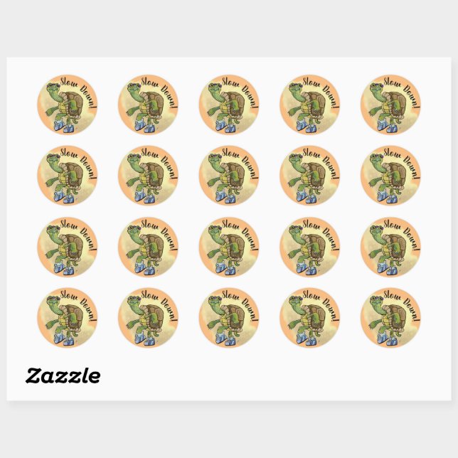 Sticker Rond Ralentir, Tortue Rapide Courir Terrapin (Feuille)