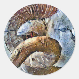 STICKER ROND RAM SHEEP FARM ANIMAL