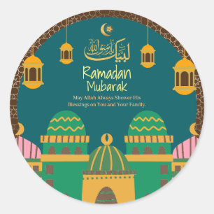 Sticker Rond Ramadan Aïd Moubarak Golden Calligraphy Maroon
