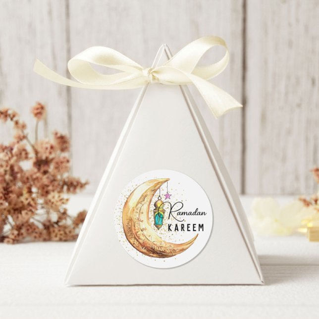 Sticker Rond Ramadan Kareem Aquarelle Croissant Lune (Créateur téléchargé)