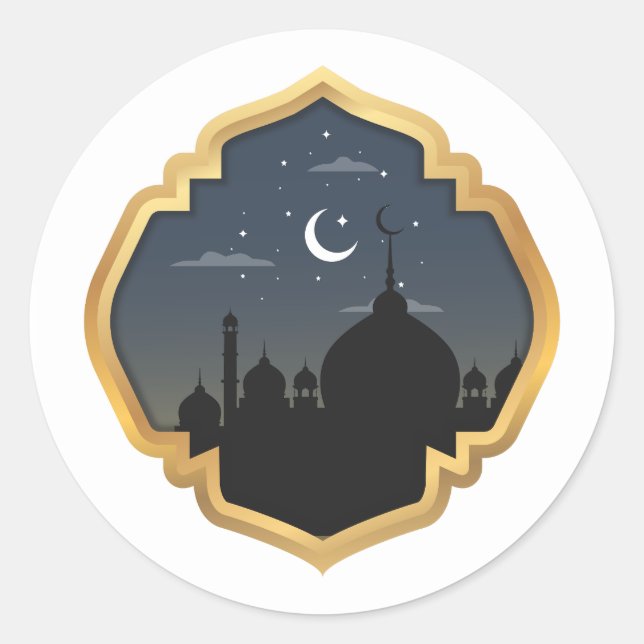Sticker rond Ramadan Kareem, Classic rond brillant (Devant)