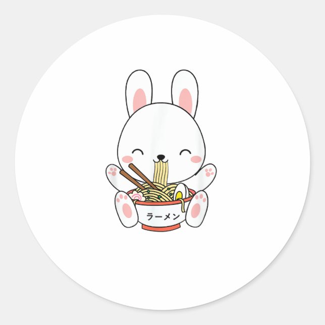 Sticker Rond Ramen Bunny Bowl pour Kawaii Ramen Noodle Soup Lov (Devant)