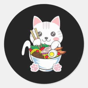 Sticker Rond Ramen Cat Anime Bowl Kawaii Neko Gir japonais