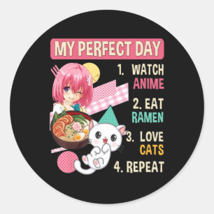 Sticker Rond Ramen Cat Kawaii Anime Japonaise Food Girls Offici