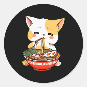 Sticker Rond Ramen Chat Manger des nouilles Kawaii Anime Merch 