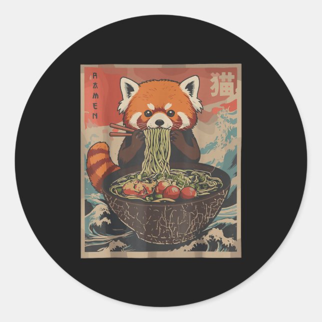 Sticker Rond Ramen Japanese Graphic Tees Red Panda Anime Shirts (Devant)