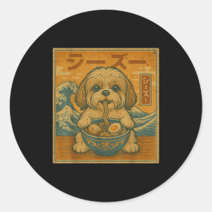 Sticker Rond Ramen japonais drôle Kawaii Nouilles Shih Tzu mang