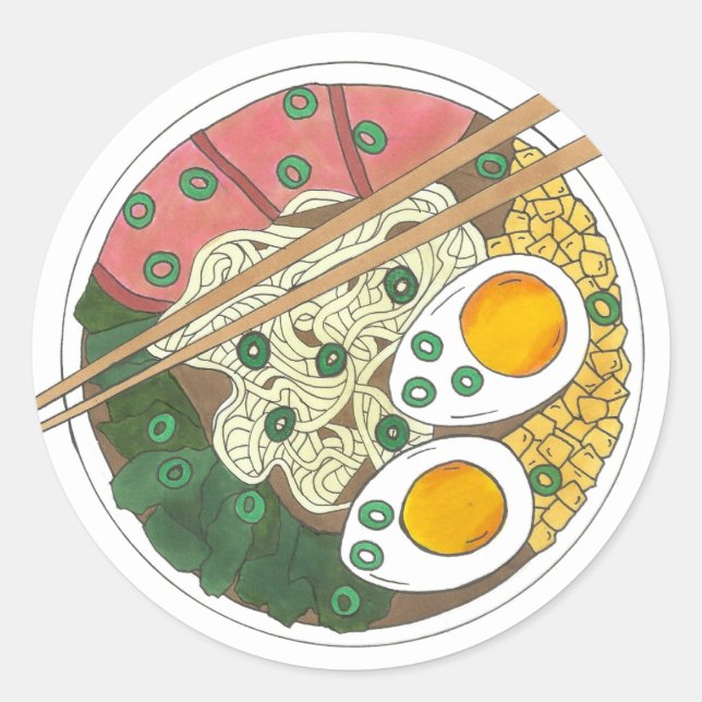 Sticker Rond Ramen Noodles Bowl Restauration Japonaise Foin (Devant)