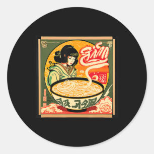 Sticker Rond Ramen Retro Sushi Vintage Anime Style Japonais