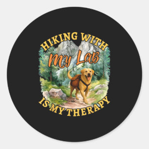 Sticker Rond Randonnée avec mon labrador drôle Retriever Dog Lo